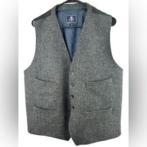 J Crew Men’s Herringbone Wool Vest Adjustable Waist Preppy Academia Size XL